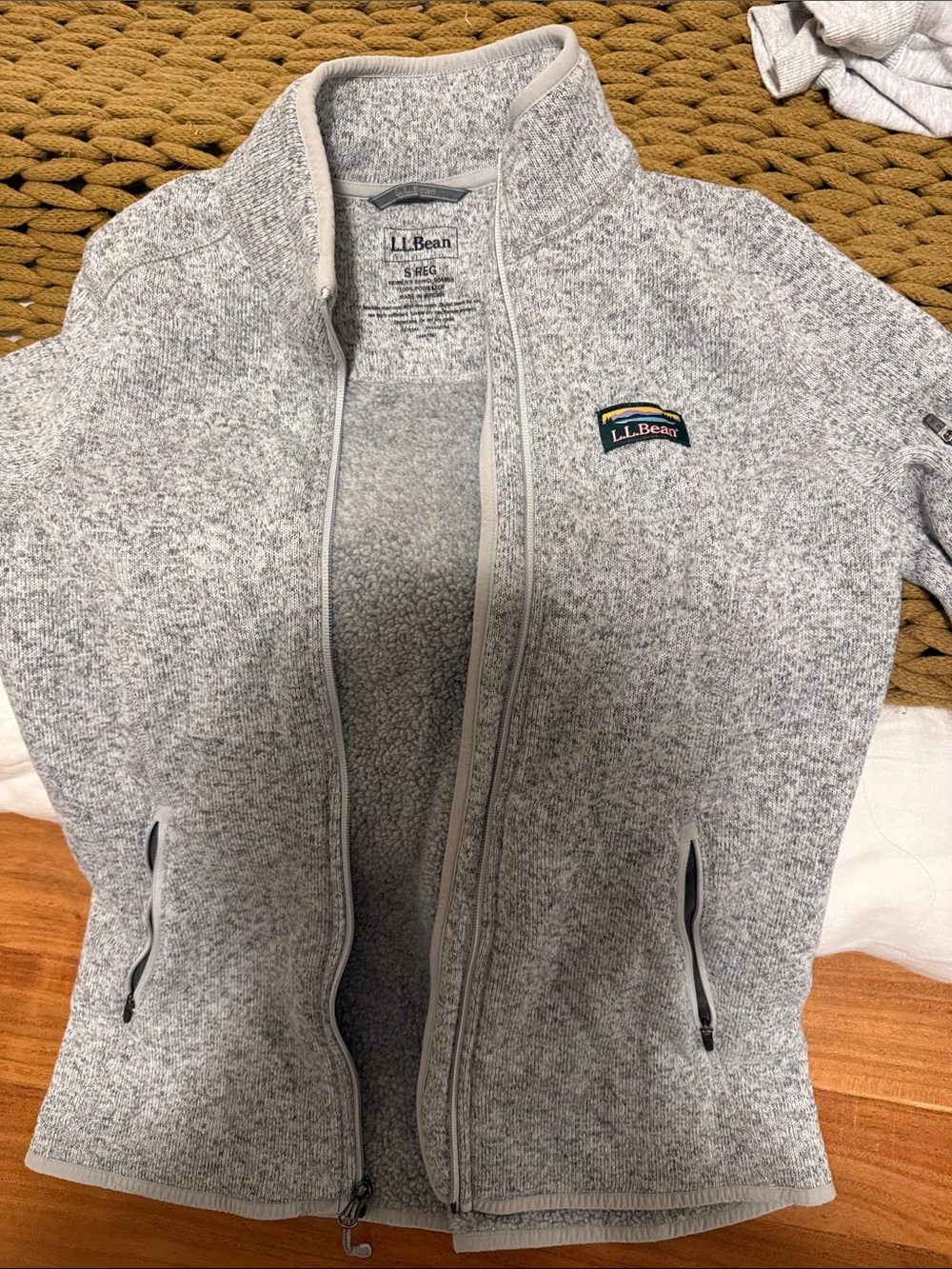 L.L. Bean Women's Light Gray Heather Full-Zip Teddy Fleece Jacket